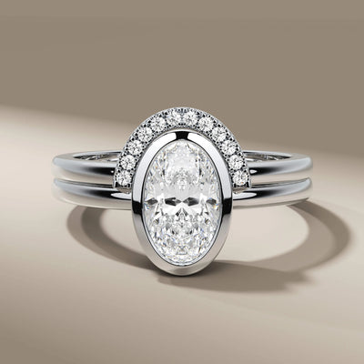 shared prong band crafted for white gold bridal stacking look
