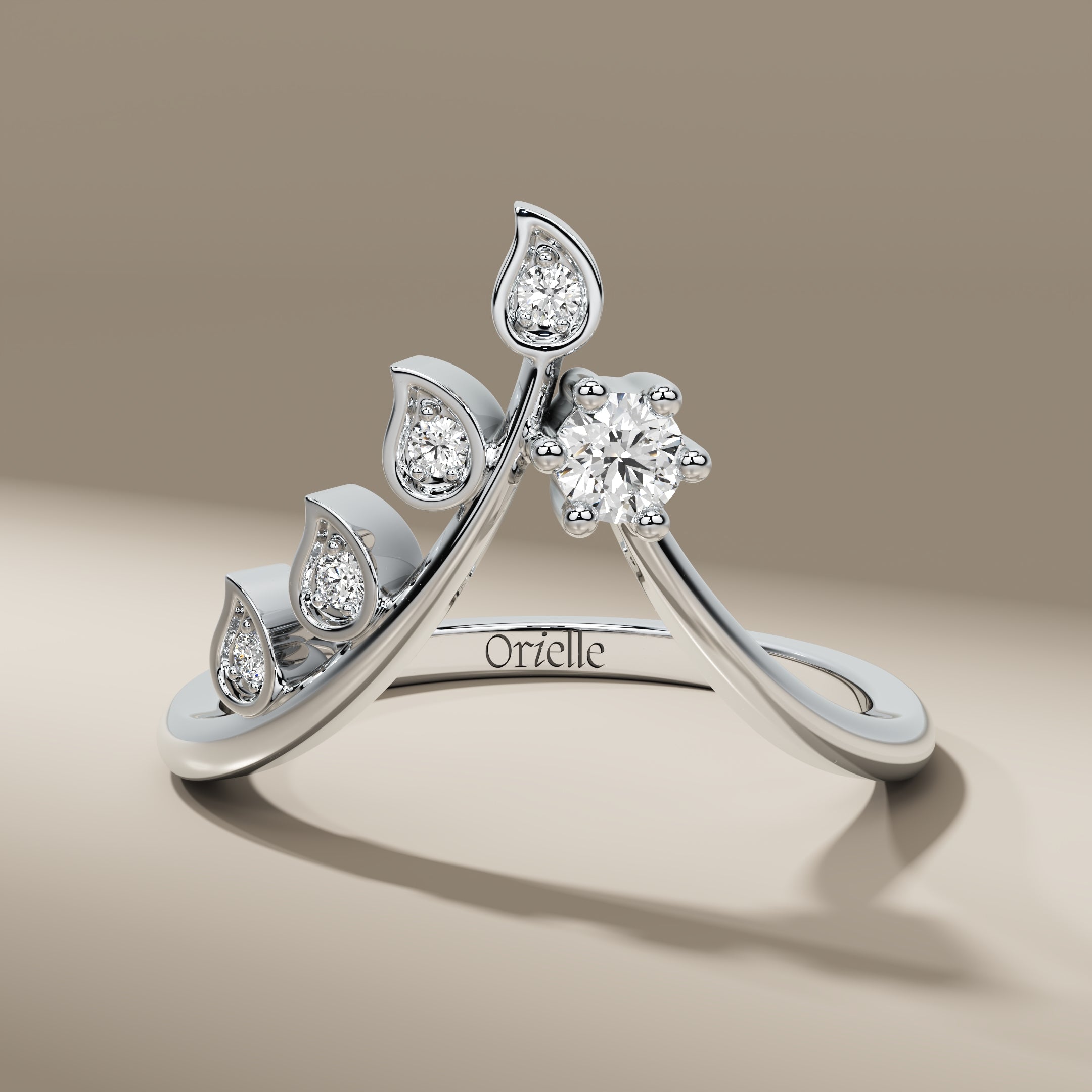 Nature Inspired Bypass Round Diamond Wedding Band In 14K Solid Gold