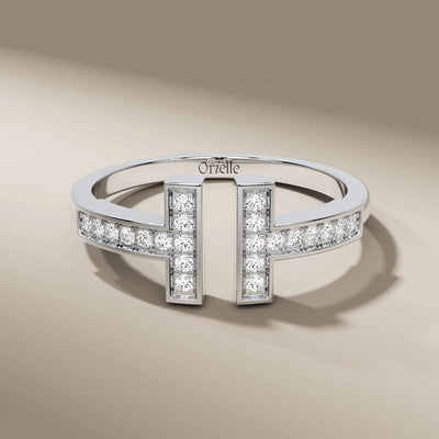 handmade gold cuff ring with round cut diamond accents
