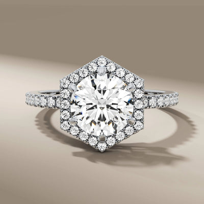 handmade halo engagement ring with round cut diamonds
