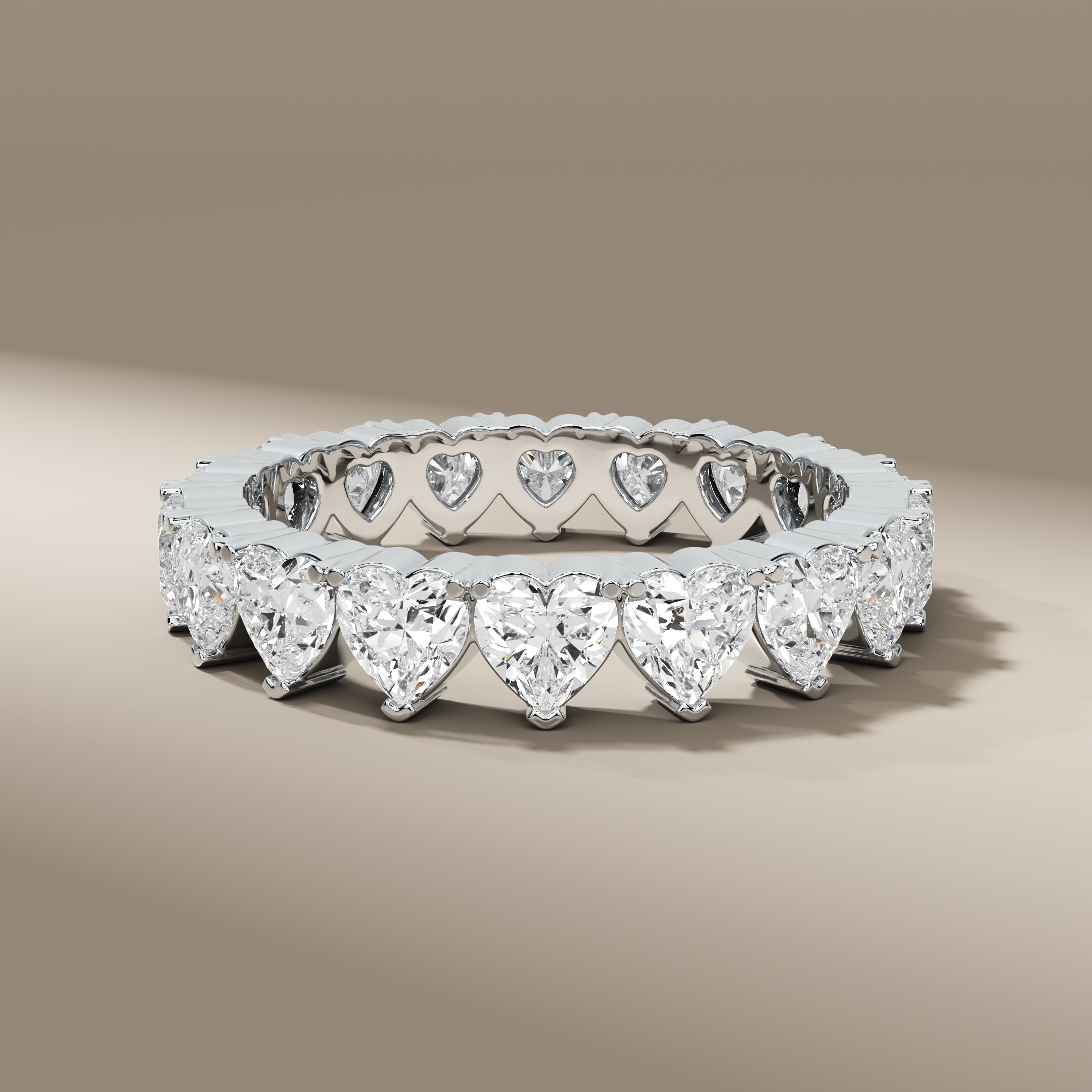 14K White Gold Heart Shape Lab Diamond Eternity Romantic Wedding Band