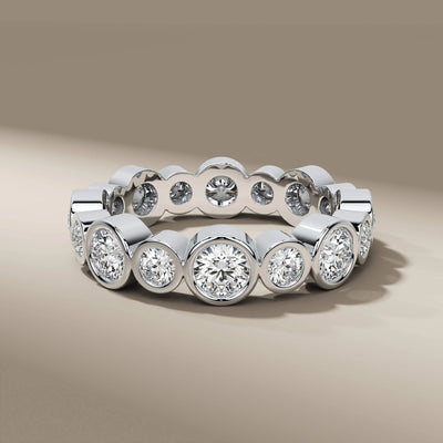 lab grown baguette diamond eternity band in yellow gold
