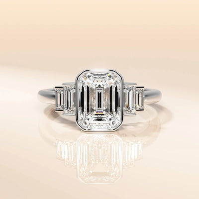 Unique five-stone moissanite ring in yellow gold
