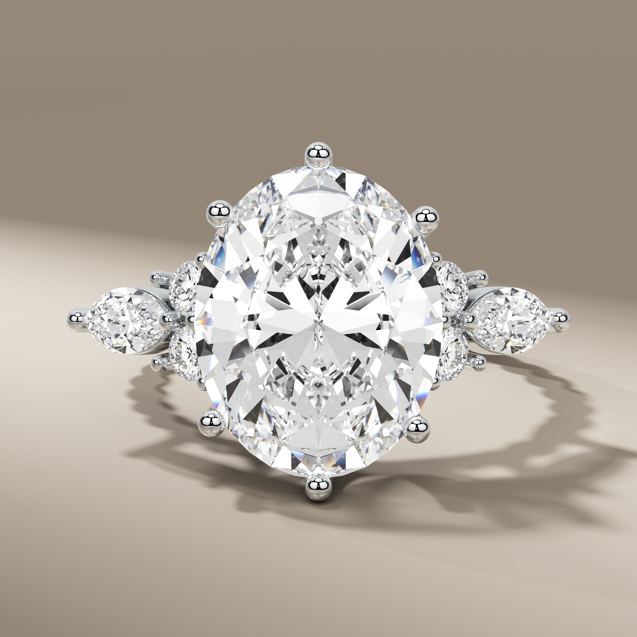 Three Stone 2.50 CT Oval And Marquise Diamond Engagement Ring In 14k White Gold