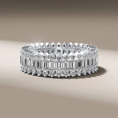 unique multi row diamond band with baguette and round cuts
