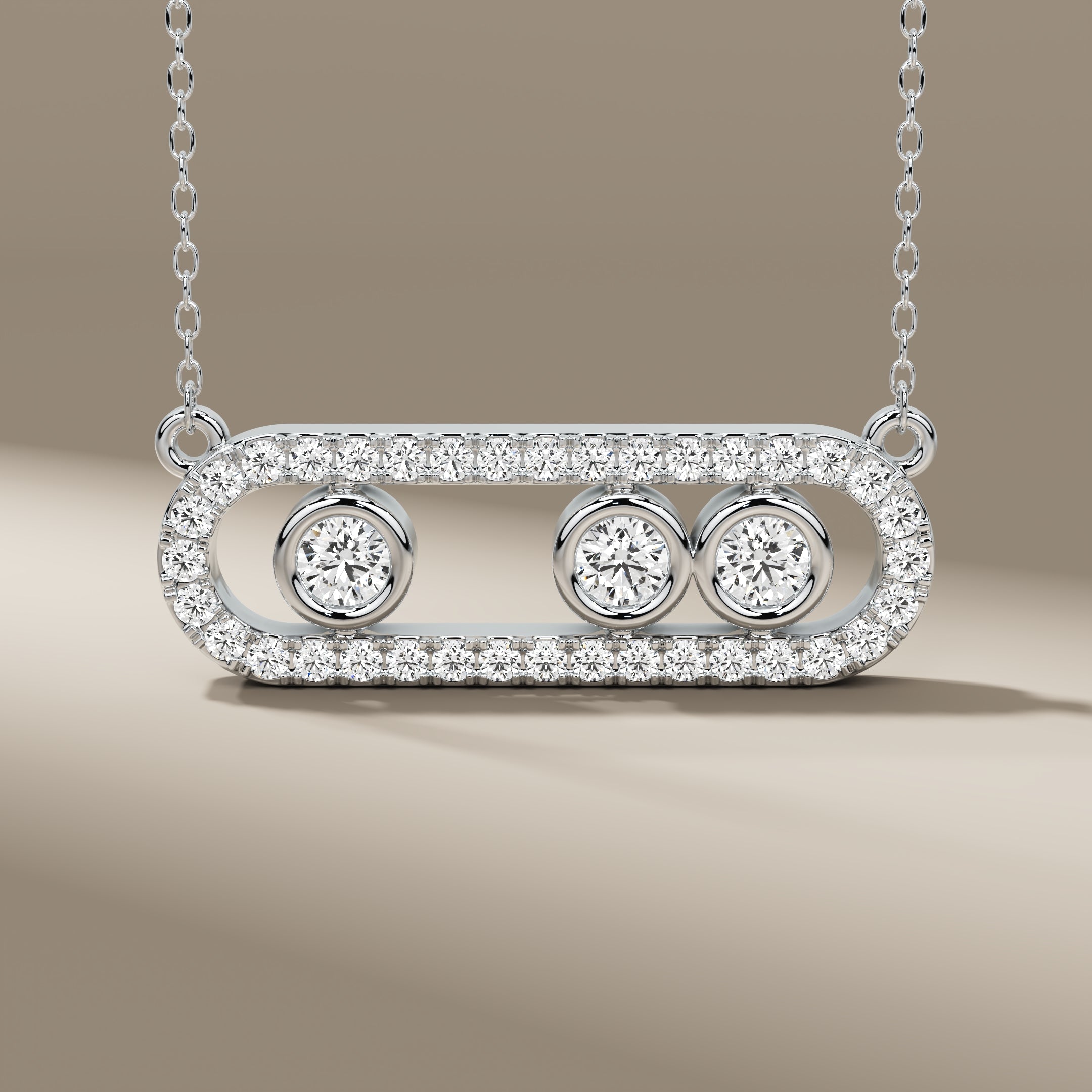 Solid Triple Sparkle Floating Diamond Halo Pavé Minimalist Luxury Necklace