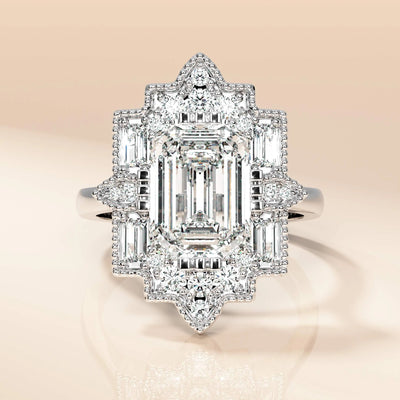 Vintage style diamond ring with gold halo frame