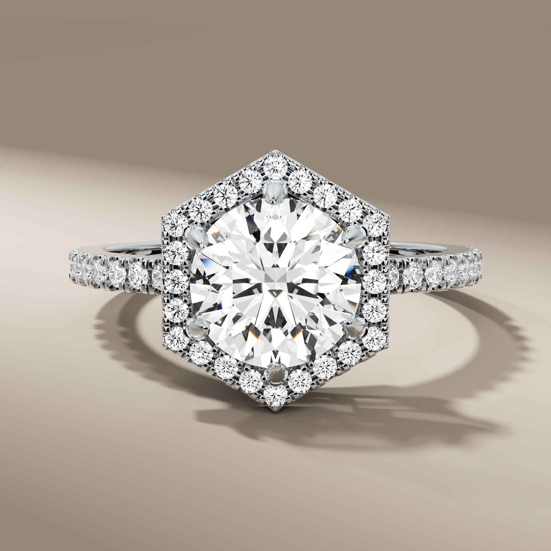 7 MM Round Diamond Infinity Hexagon Halo Half Eternity Wedding Ring