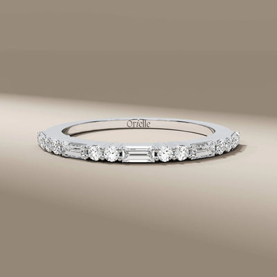 unique design baguette and round diamond yellow gold band
