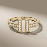 Round Cut Open Cuff Ring With T Style Yellow Gold