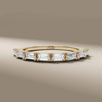 East West Baguette Cut Diamond Minimalist Half Eternity Wedding Band
