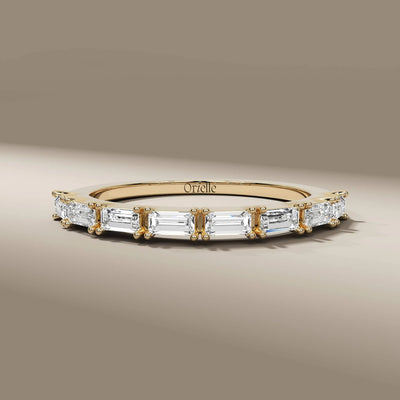 baguette cut wedding band with east west set diamonds
