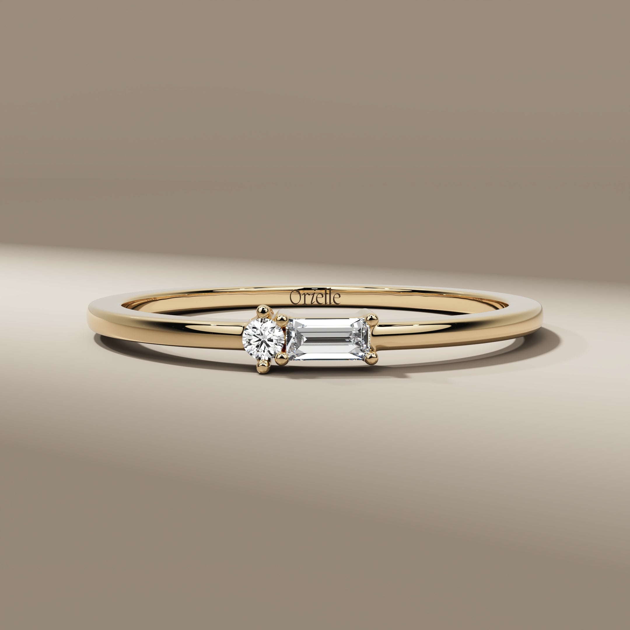 Dainty Slim Baguette And Round Lab Grown Diamond Everyday Luxury Promise Ring