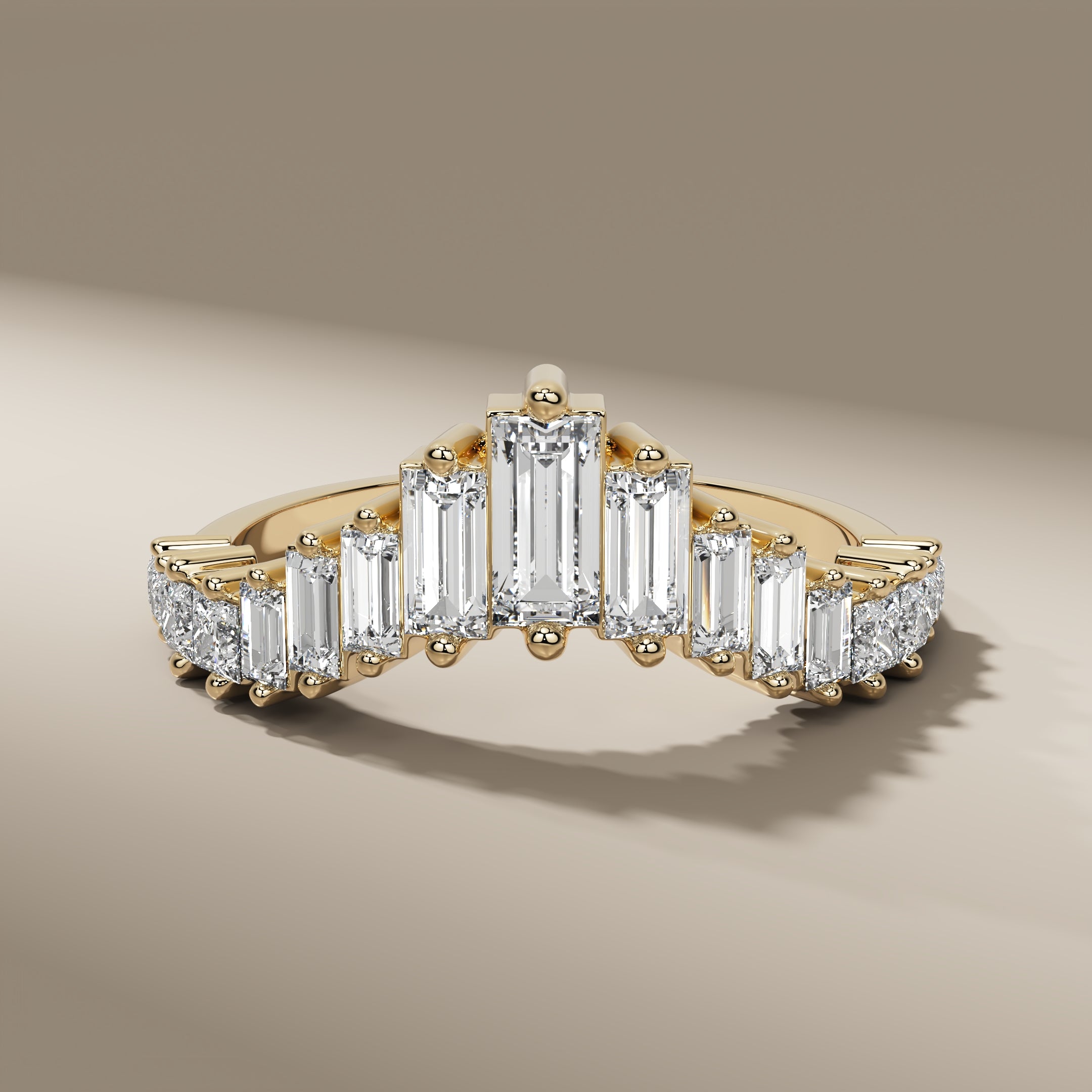 Curved Baguette Lab Grown Diamond Engagement Ring In Platinum