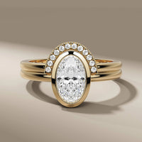 Oval Cut Diamond Ring With C shape Wedding Band