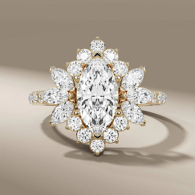 marquise cut diamond ring in yellow gold art deco style
