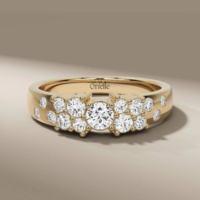round wedding band with side stones in yellow gold design
