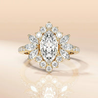 Art Deco Marquise Cut Moissanite Ring With Halo Set