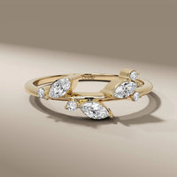 Nature Inspired Leaf Marquise & Round Diamond Wedding Ring
