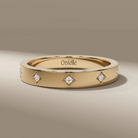 Round Diamond Star Shaped Motifs Flush Set Wedding Band