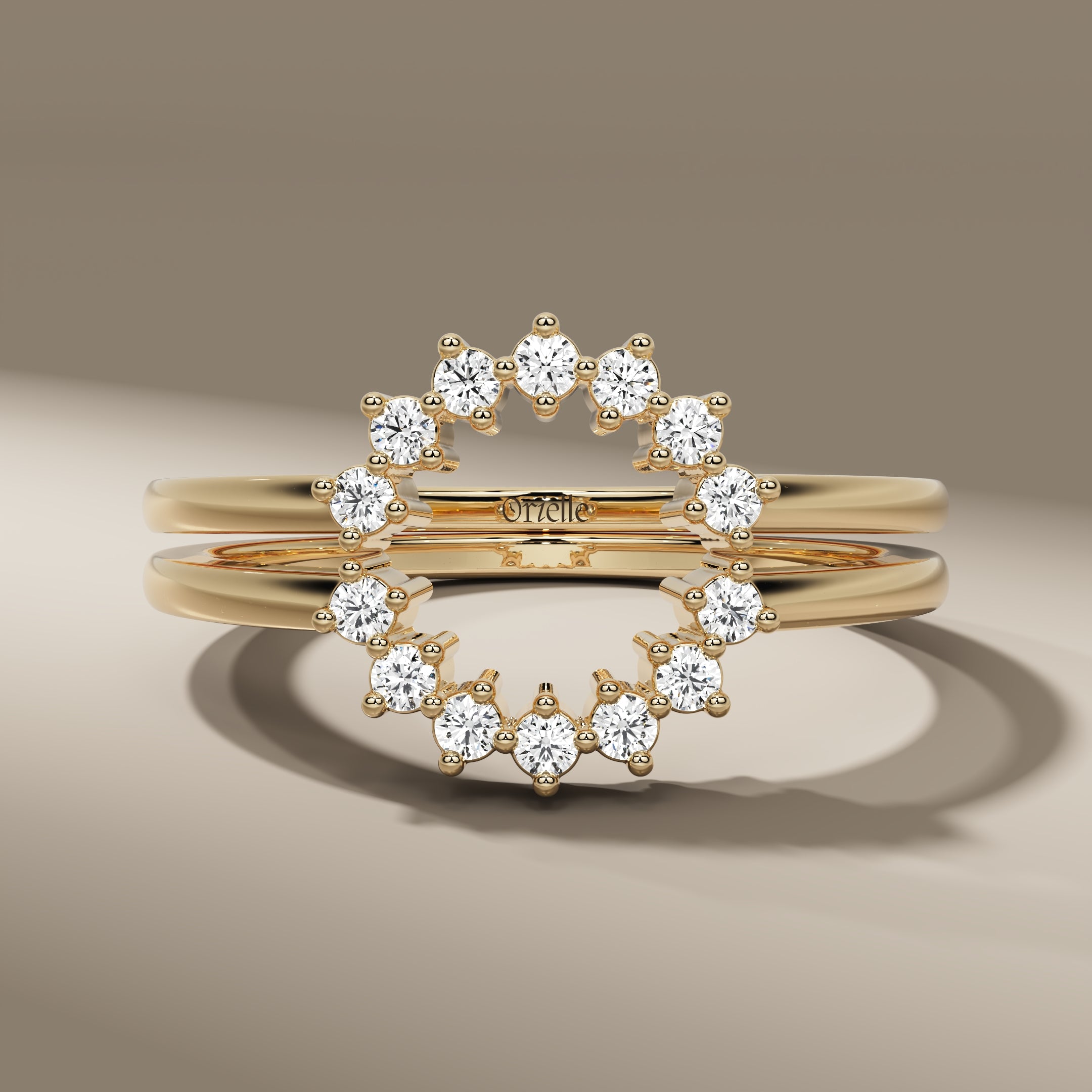 14K Yellow Gold Round Cut Diamond Pave Tiara Crown Bridal Set For Gifts