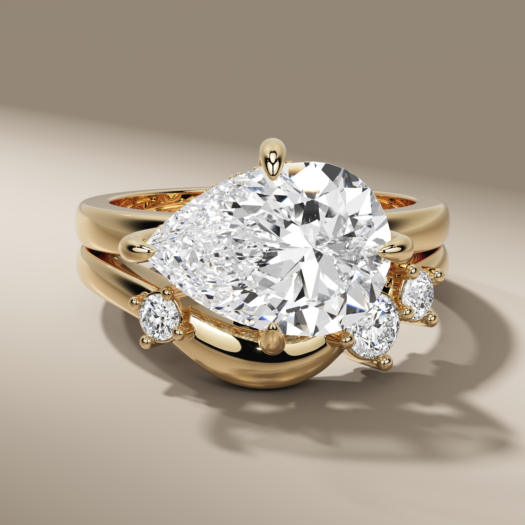 2.74 ctw Pear Cut Lab Grown Diamond Curved Engagement Ring Set