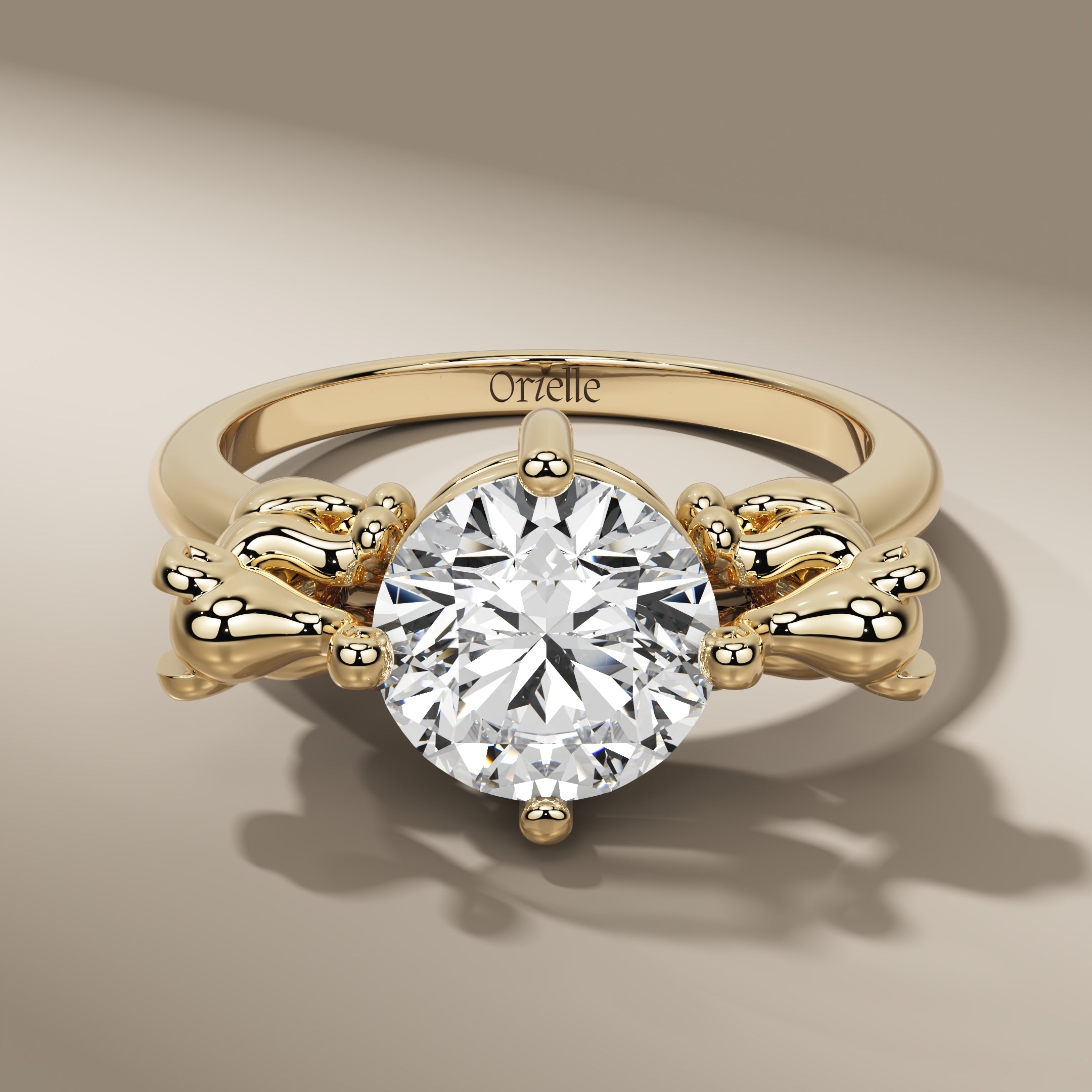 Round Solitaire Tiny Elephant 7.50 MM Diamond Unique Engagement Ring