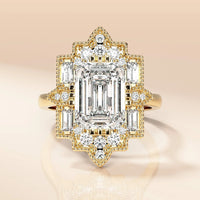 Vintage Style Milgrain Set Emerald Engagement Ring