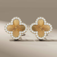 Round Cut Clover Style Stud Flower Earrings