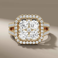 Cathedral Set Round Cut Diamond Ring With Halo Pave