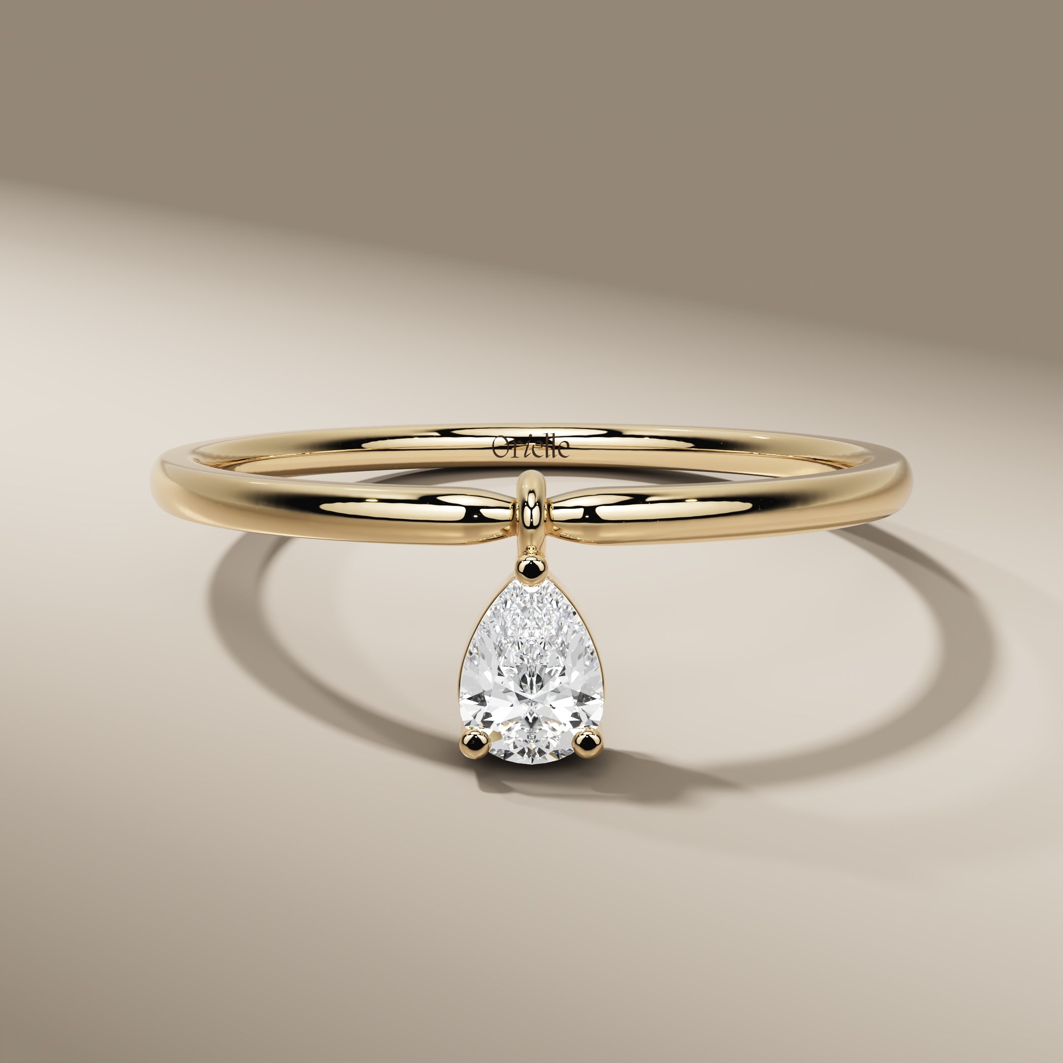 Elegant Pear Cut Diamond Dangle Charm Minimalist Ring In 14K Gold