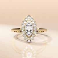 Marquise Moissanite Ring With Round Cut Halo