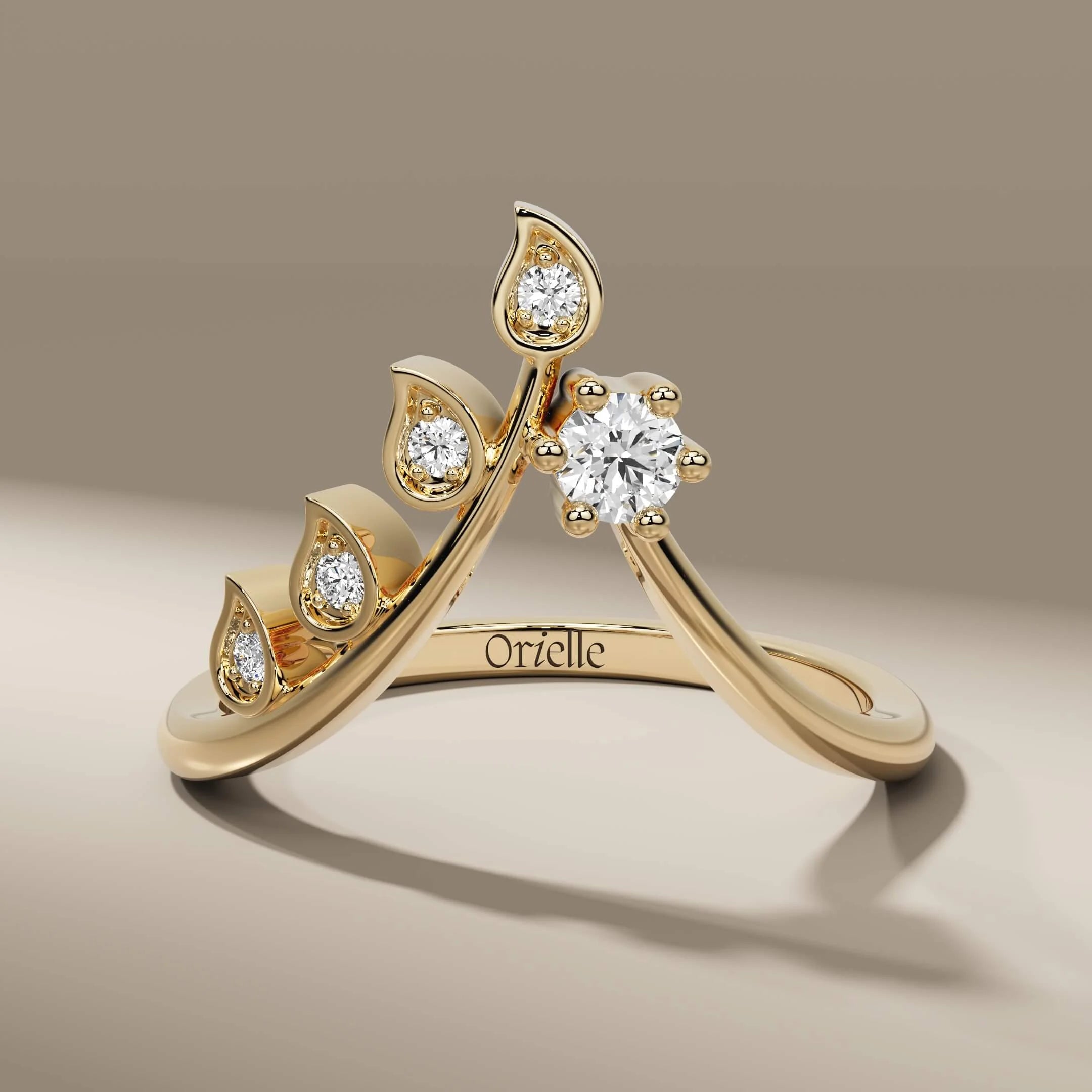 nature inspired wedding band with pear cut diamond
