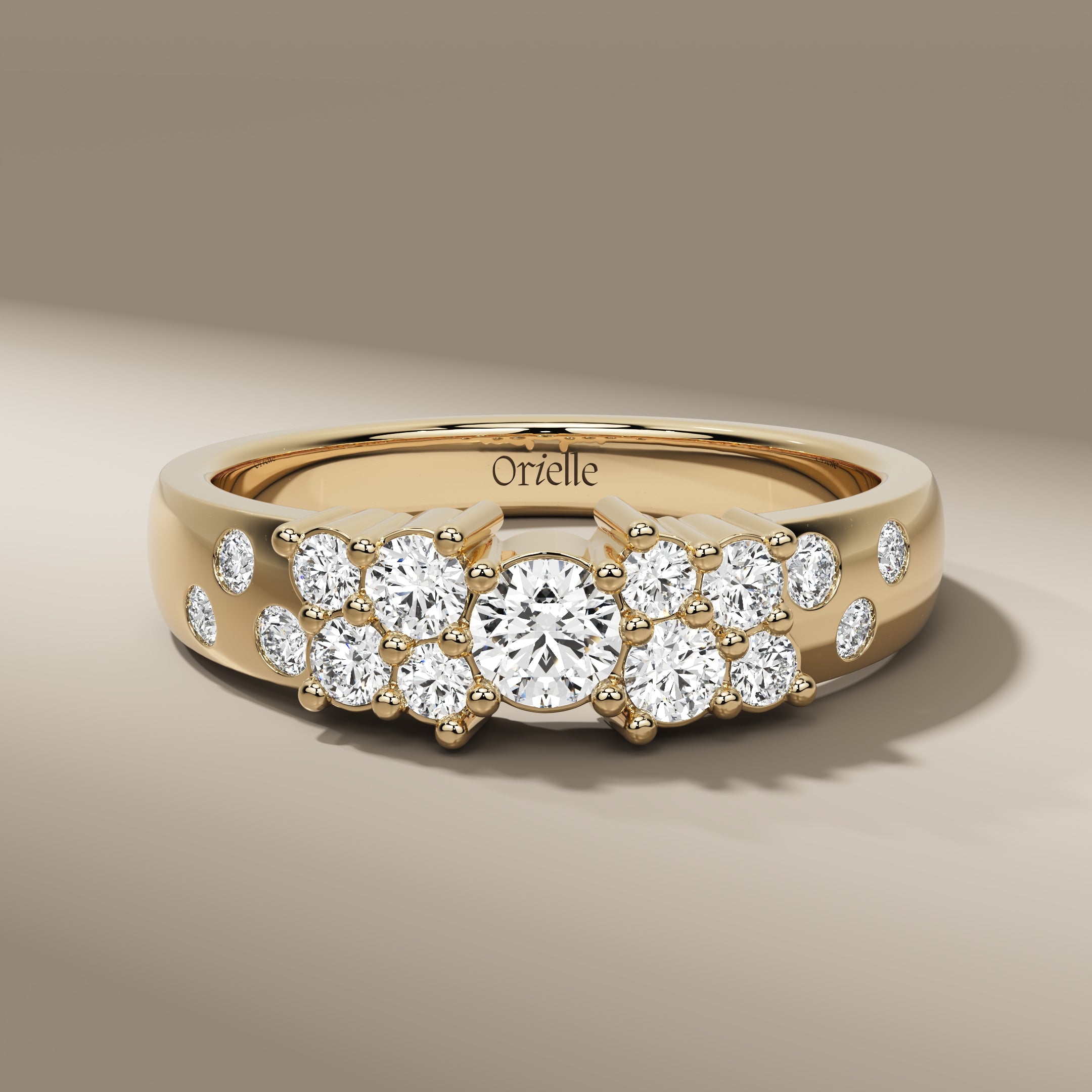 Round Cut Cluster Diamond Ring In 10K Yellow Gold