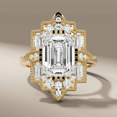 emerald diamond engagement ring with vintage art deco style
