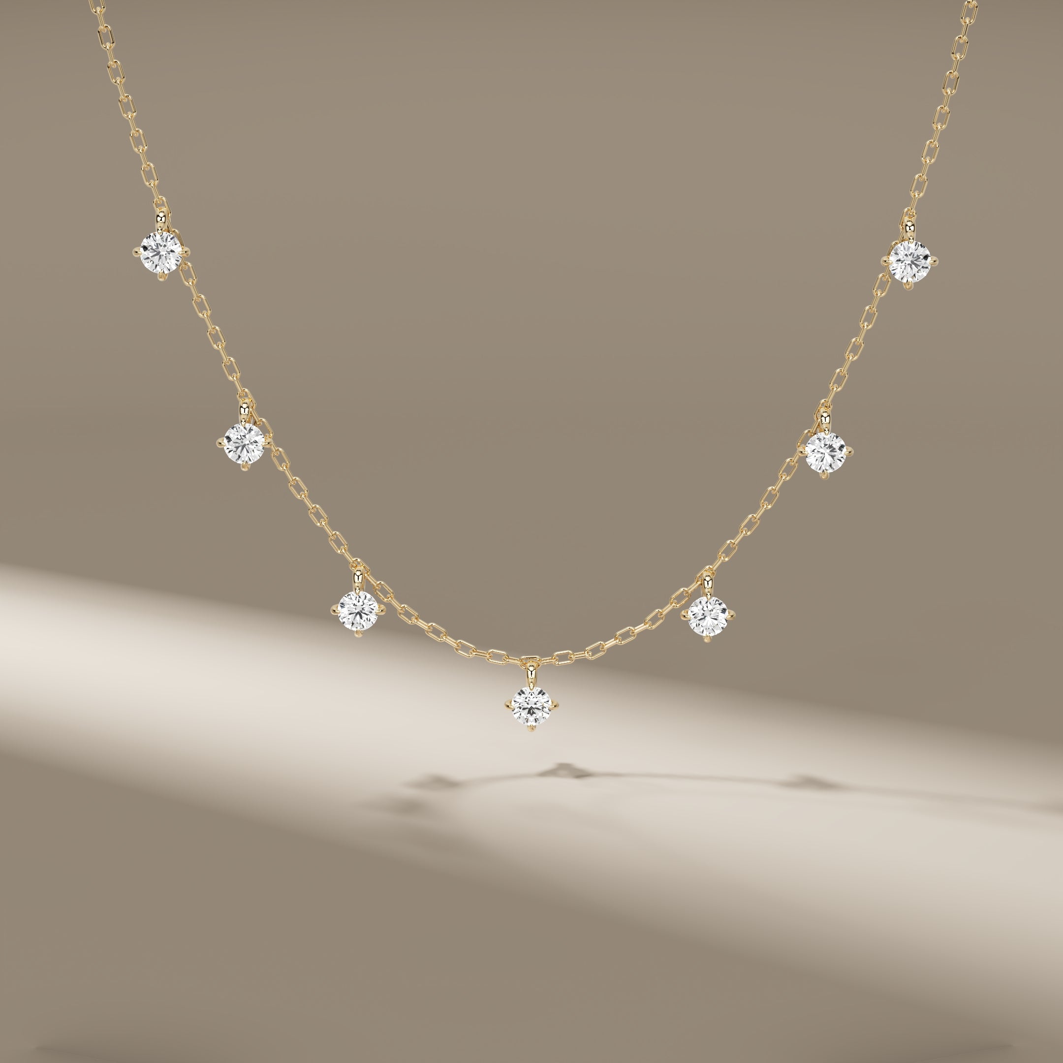 14K Gold Floating Lab-Grown Diamond Station Minimalist Necklace Dainty Chain