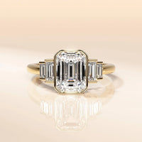 Emerald Cut Moissanite Ring With Side Stone Baguette