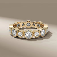 Round Cut Bezel Set Wedding Band With Eternity Style