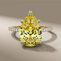 Canary Yellow Pear Cut Diamond Ring With Pave Set