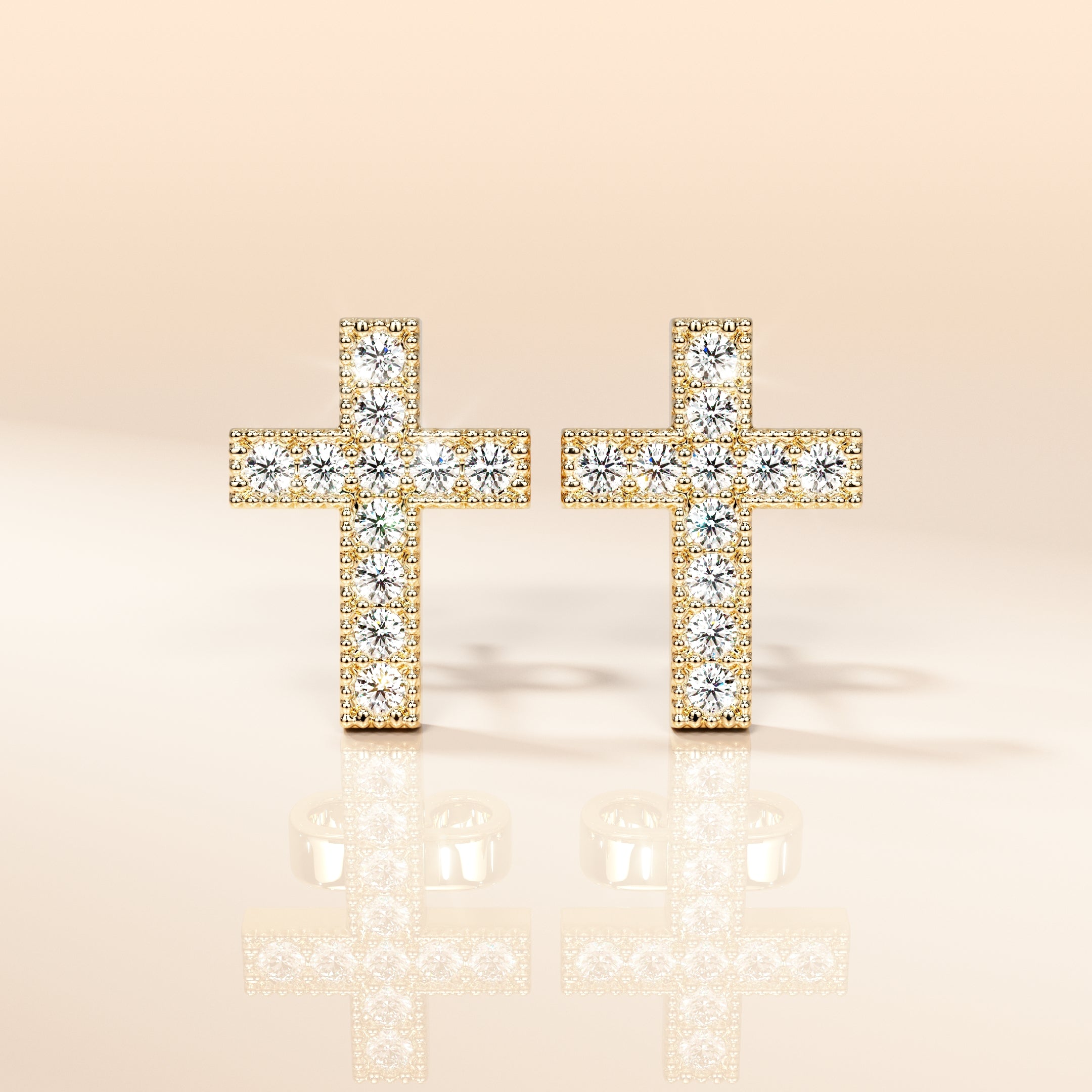 Delicate 14K Gold Pave 0.26 TCW Round Cut Moissanite Diamond Cross Stud Earrings