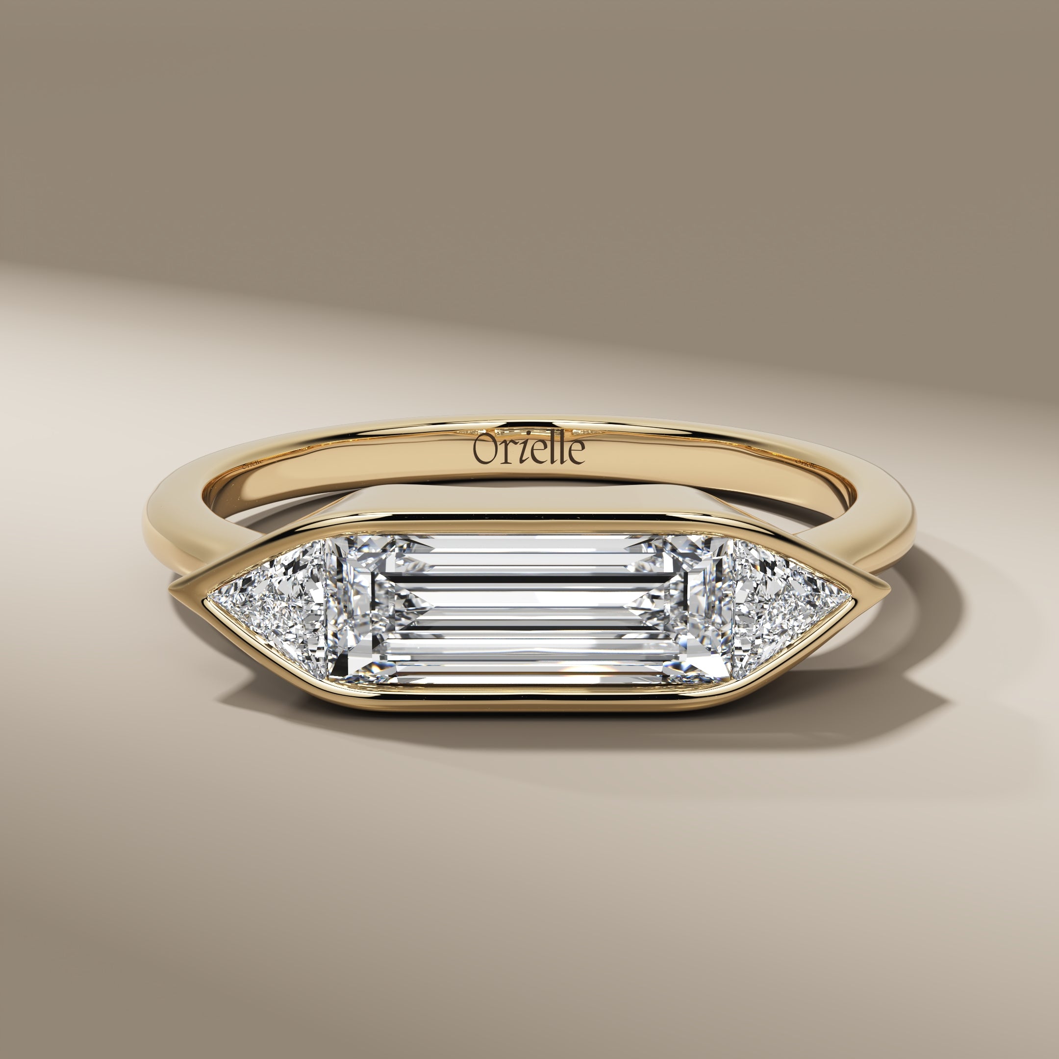 14K White Gold East West Baguette Diamond Three Stone Engagement Ring