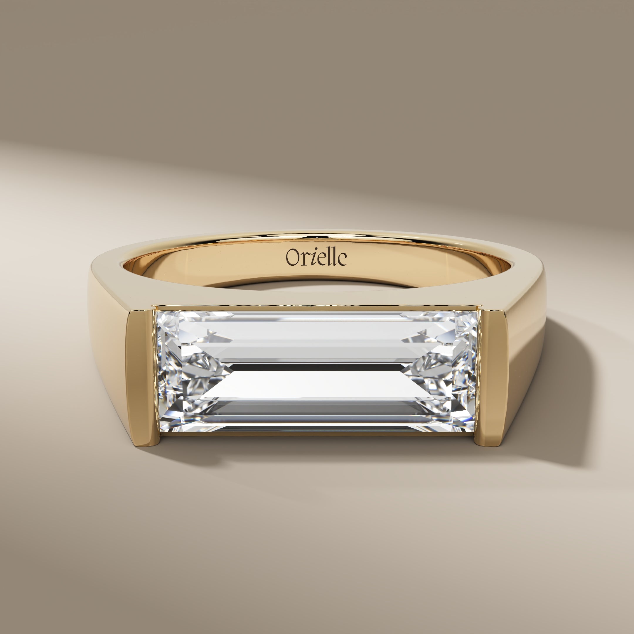 Horizontal Baguette Solitaire Lab-Grown Diamond Bar Set Engagement Ring For Her