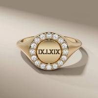 Personalize Letter Halo Diamond Engagement Ring