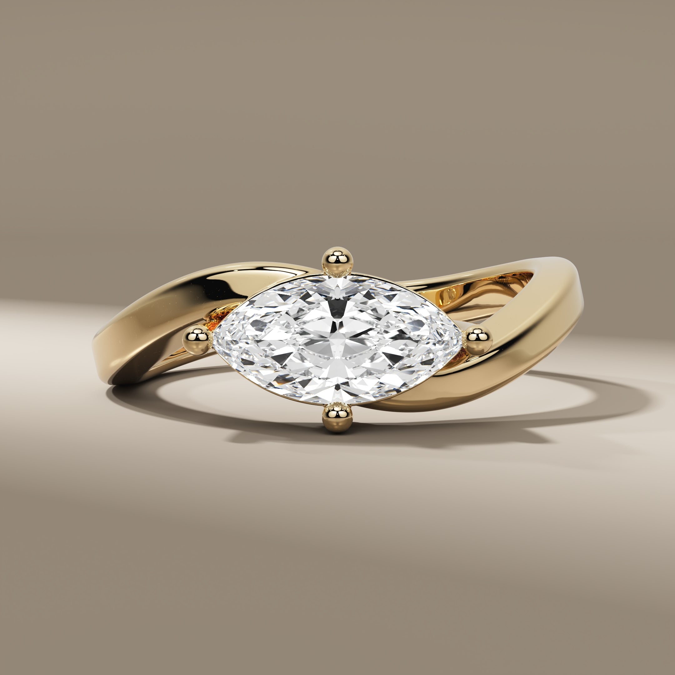 Sculpted 0.75 CT Marquise Solitaire Diamond Ring In 18K Yellow Gold