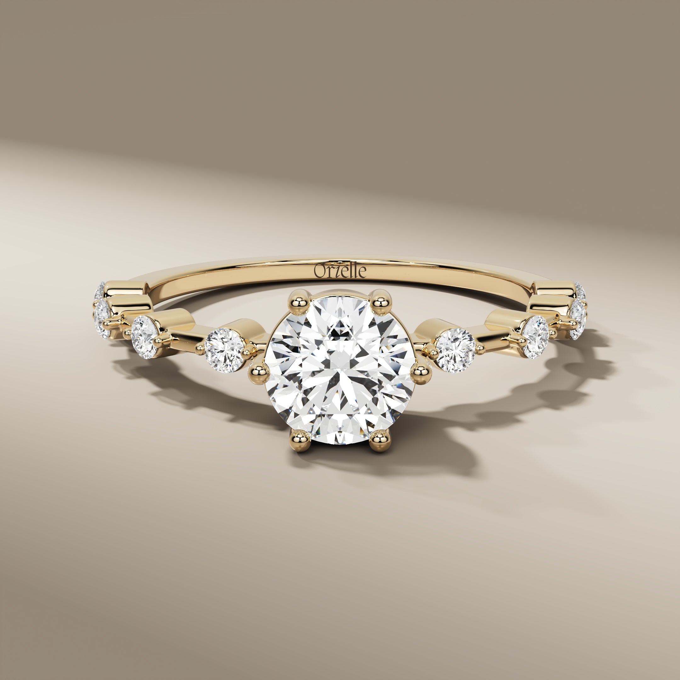 5.00 MM Round Diamond Unique Yellow Gold Cluster Solitaire Engagement Ring