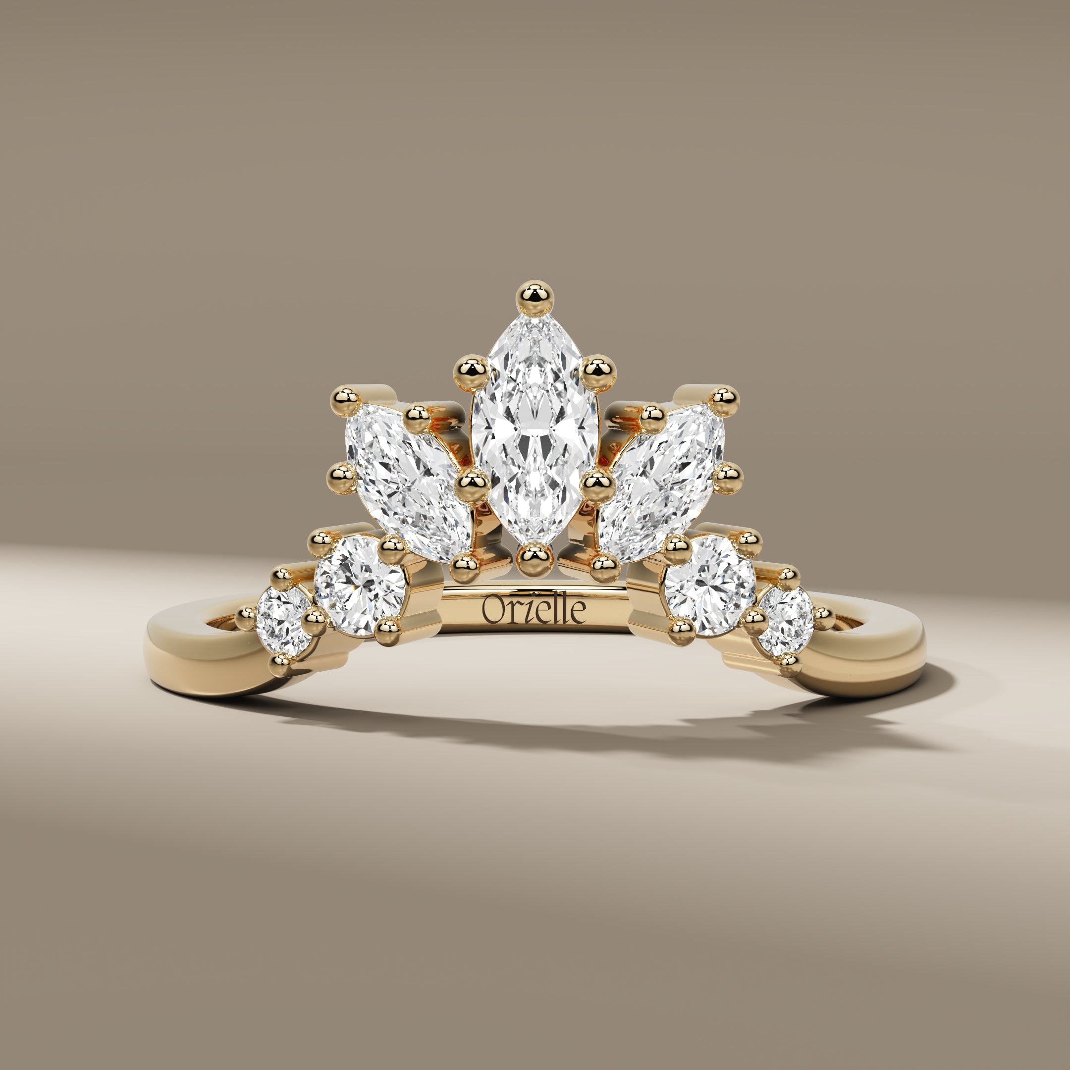 Marquise & Round Diamond Prong Set Minimalist Wedding Band