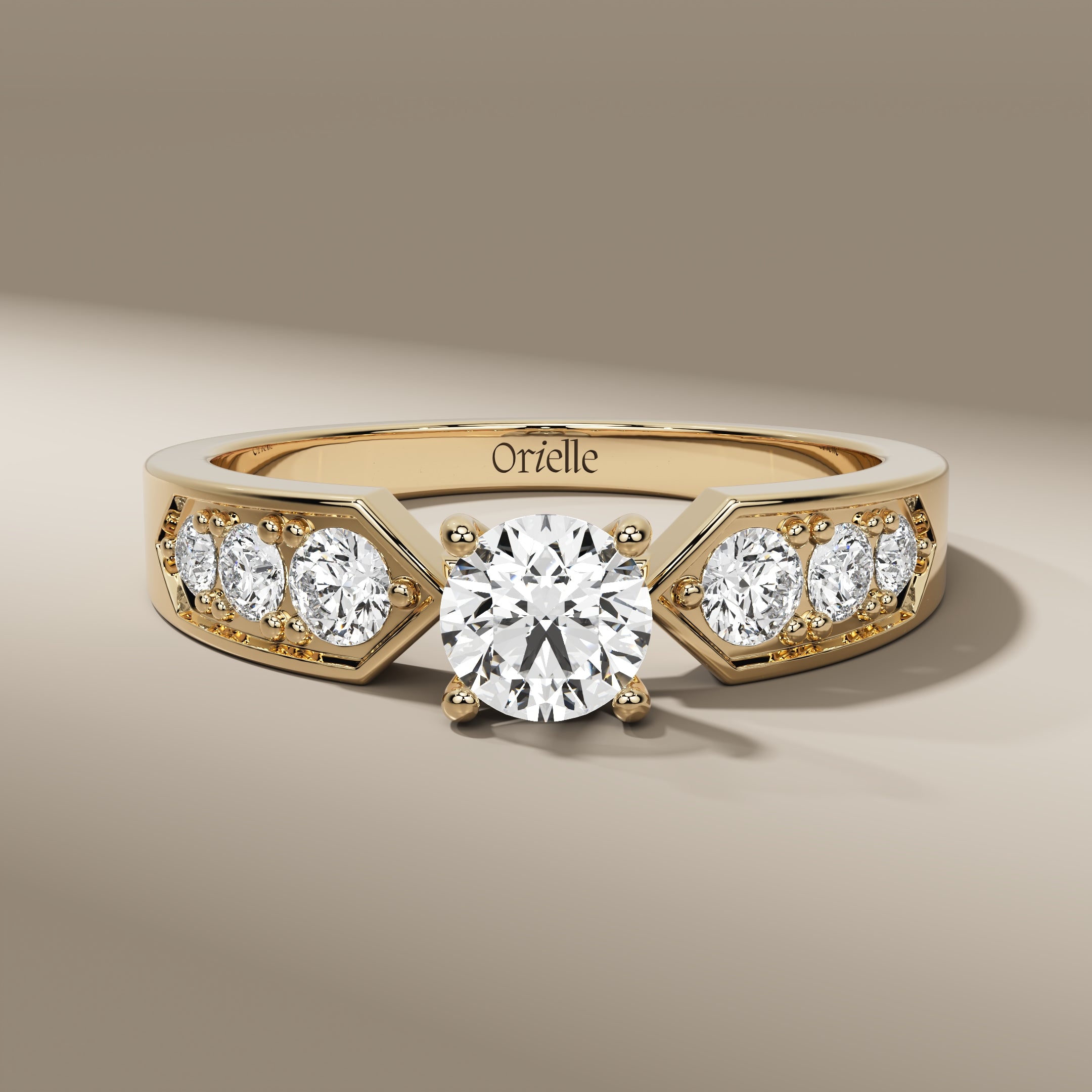 14K Gold Vintage Inspired Round Solitaire Engagement Ring With Pave Accents