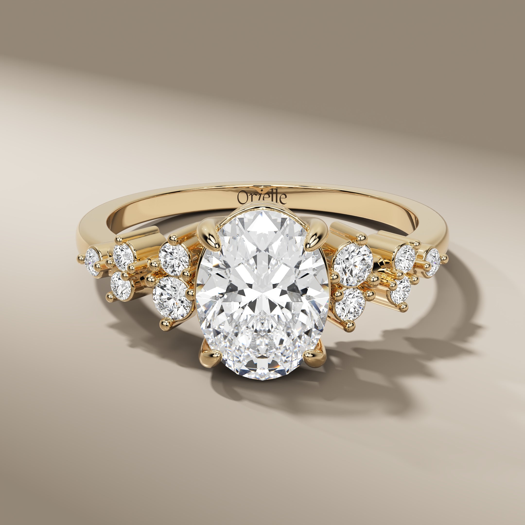 Celestial Oval And Round Cut Diamond Elegant Engagement Ring In 14K Yellow Gold