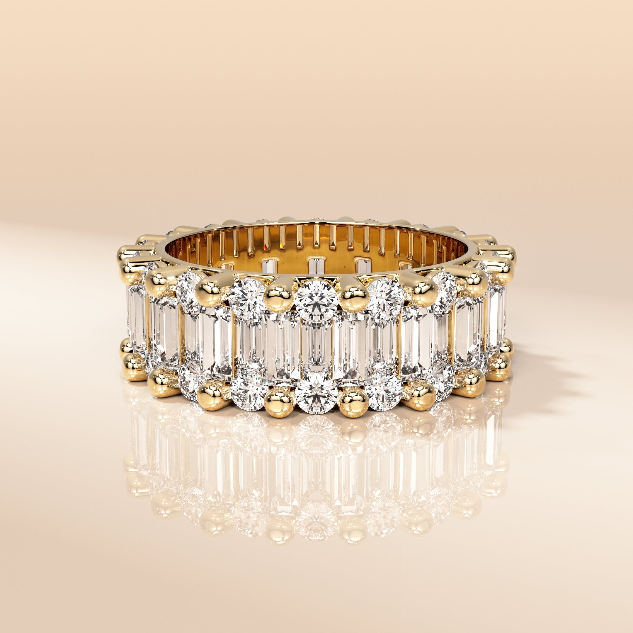 Grand Baguette & Round Moissanite Eternity Band – Luxe 14K Solid Gold Statement Ring
