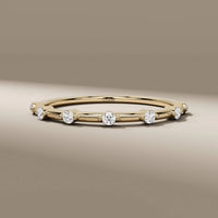 Round Diamond Distance Pave Minimalist Wedding Band